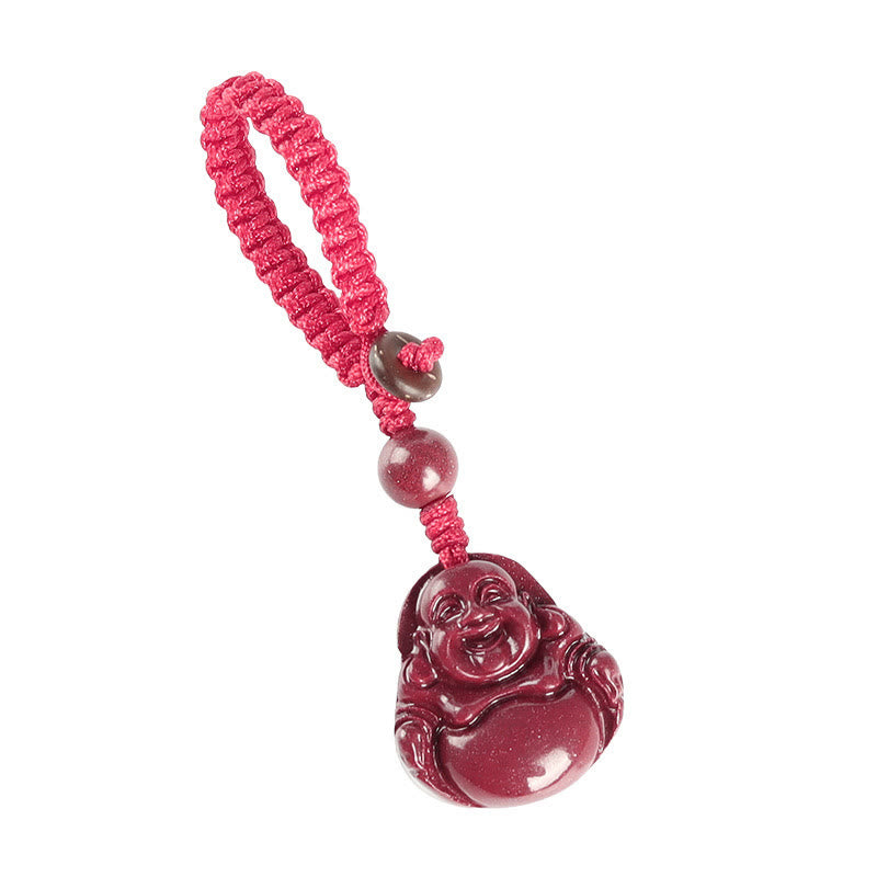 BWOOOH Laughing Buddha Cinnabar Blessing Necklace Pendant Phone Hanging Decoration Key Chain