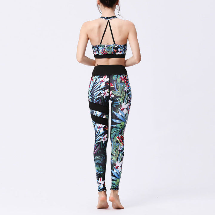 BWOOOH lotus print yoga leggings - 2Pcs Sunflower Flowers Leaves Print Top 