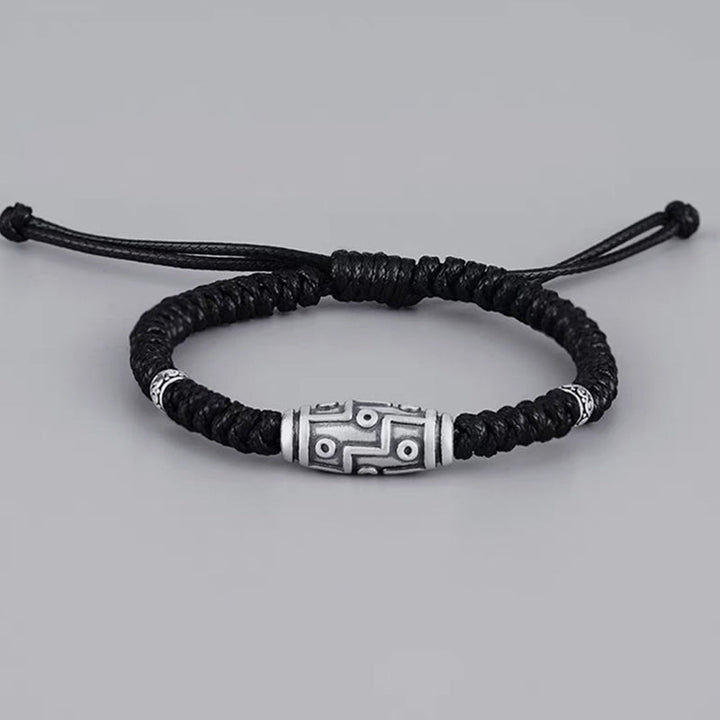BWOOOH 999 Sterling Silver Nine-Eye Dzi Bead Pattern Blessing Rope Bracelet