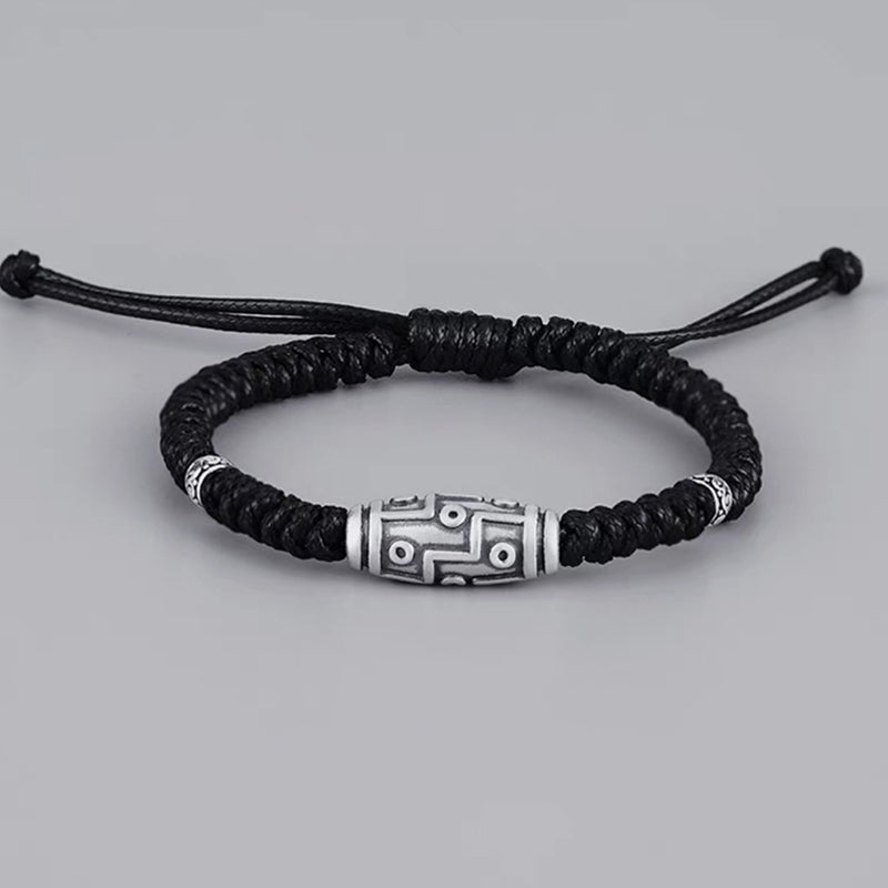 BWOOOH 999 Sterling Silver Nine-Eye Dzi Bead Pattern Blessing Rope Bracelet