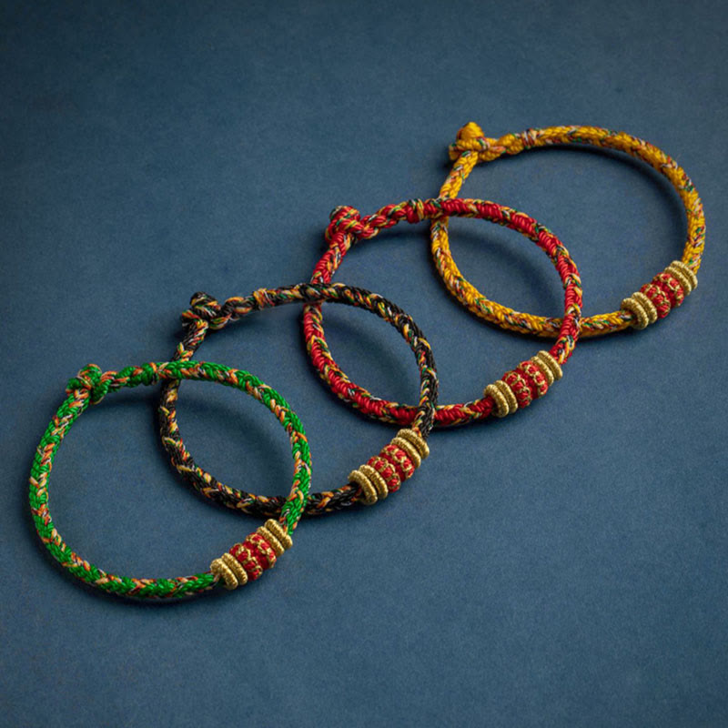 BWOOOH Tibet Handmade Chinese Zodiac Natal Buddha Luck Strength Braided String Bracelet