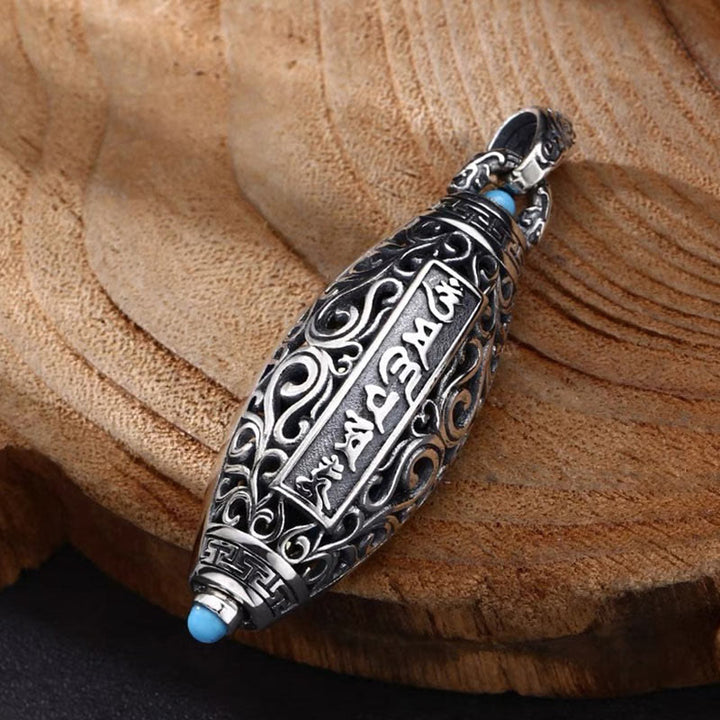 BWOOOH Peace &amp; Purity Tibetan Om Mani Padme Hum Nine-Eye Dzi Bead Pattern Rotatable Necklace Pendant