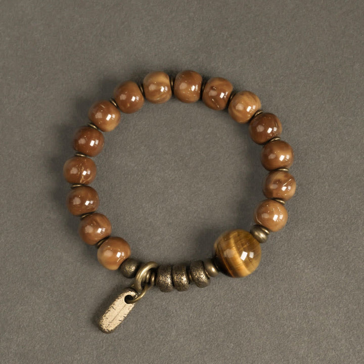 BWOOOH Kuka Seed Tiger Eye Gold Sheen Obsidian Brass Copper Wealth Luck Bracelet