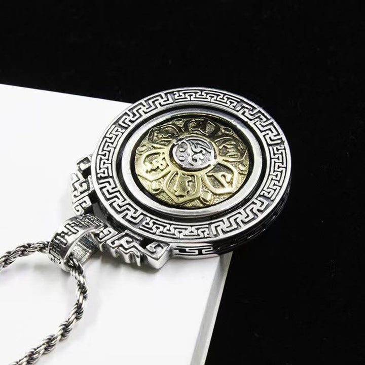 BWOOOH Tibetan Om Mani Padme Hum Double Dorje Vajra Rotatable Purity Peace Necklace Pendant