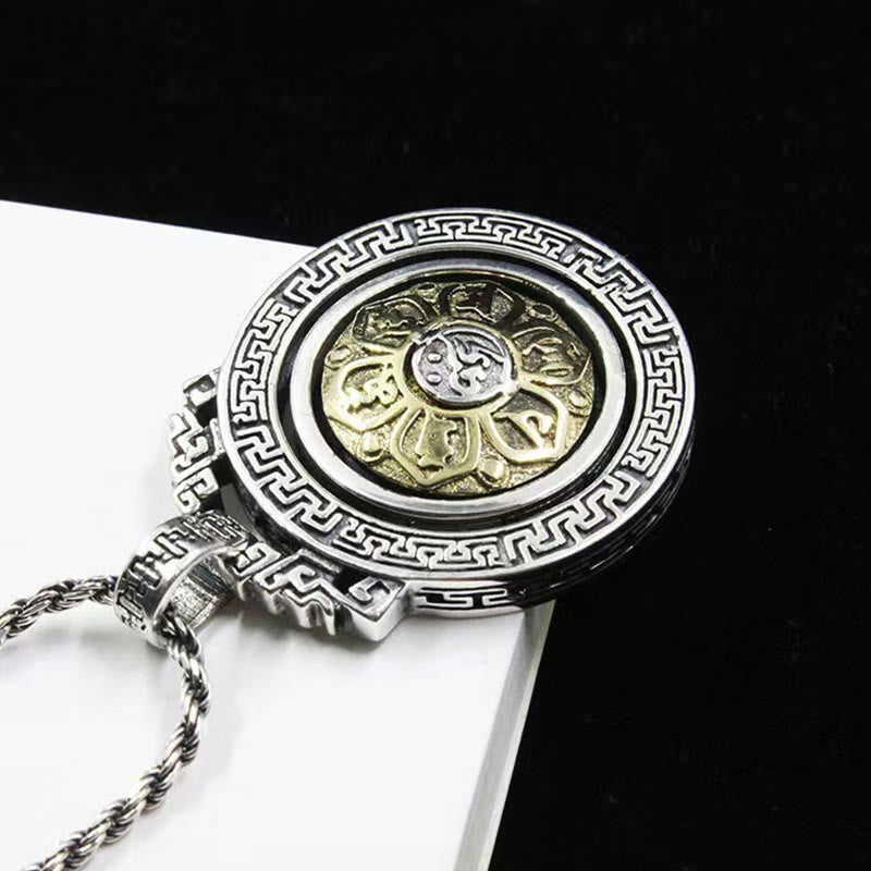 BWOOOH Tibetan Om Mani Padme Hum Double Dorje Vajra Rotatable Purity Peace Necklace Pendant