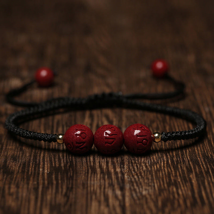 BWOOOH Handmade Cinnabar Om Mani Padme Hum Engraved Beads Blessing Braided Bracelet