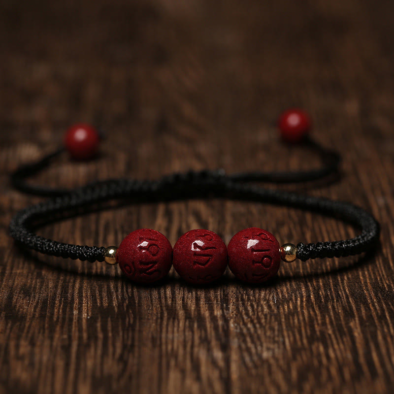 BWOOOH Handmade Cinnabar Om Mani Padme Hum Engraved Beads Blessing Braided Bracelet