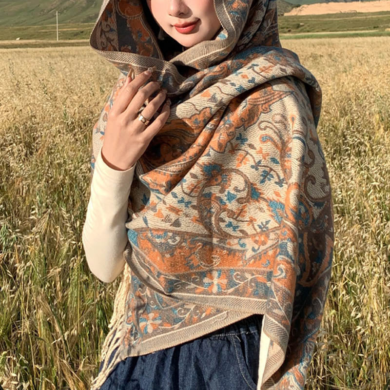 BWOOOH Tibetan Flower Branch Tassel Shawl Cozy Travel Sca