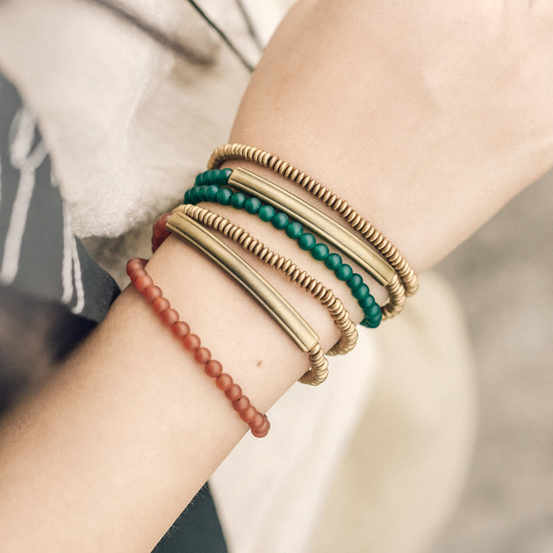BWOOOH Tibetan Various Agate Stone Copper Protection Triple Wrap Bracelet