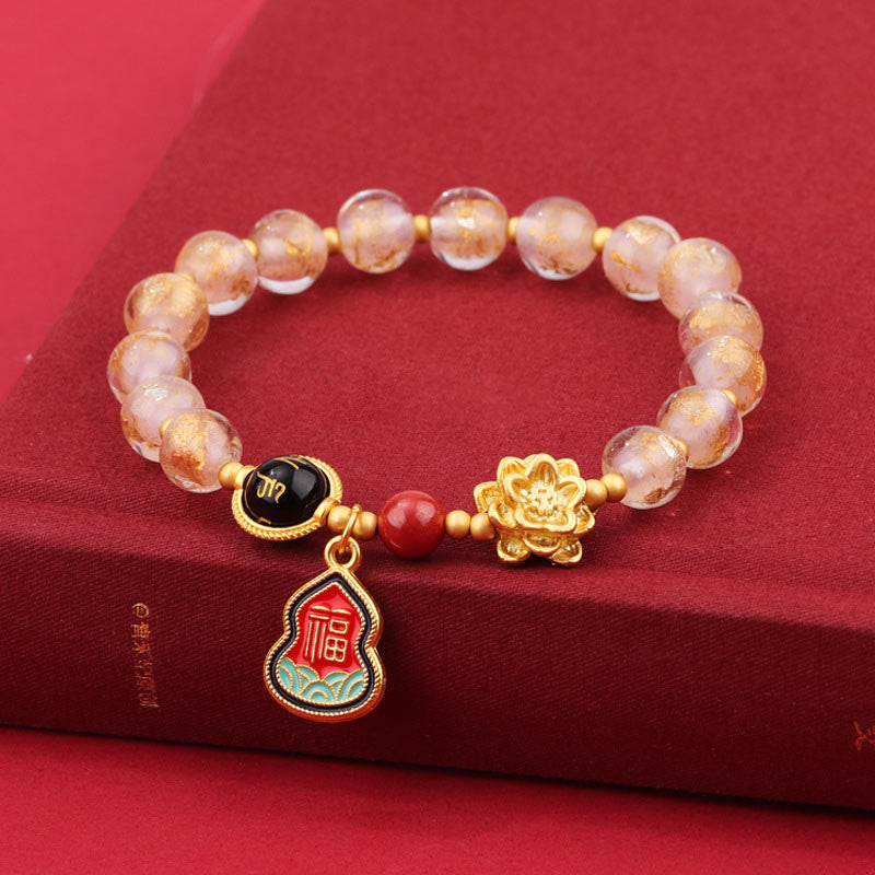 BWOOOH Tibet Om Mani Padme Hum Fu Character Gourd Charm Lotus Liuli Glass Bead Luck Bracelet