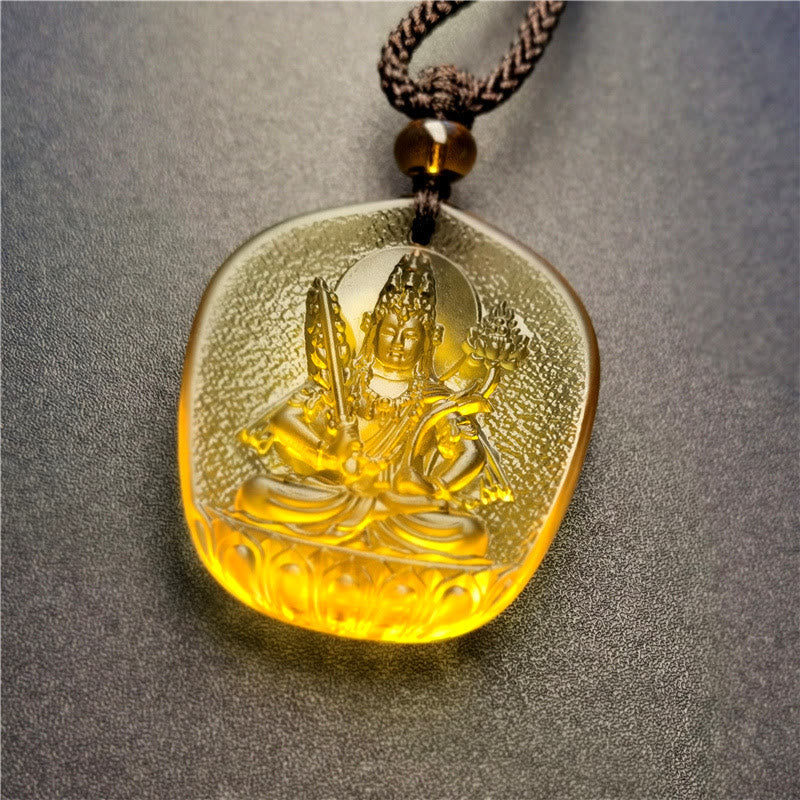 BWOOOH Chinese Zodiac Natal Buddha Blessing Liuli Crystal Compassion Necklace Pendant