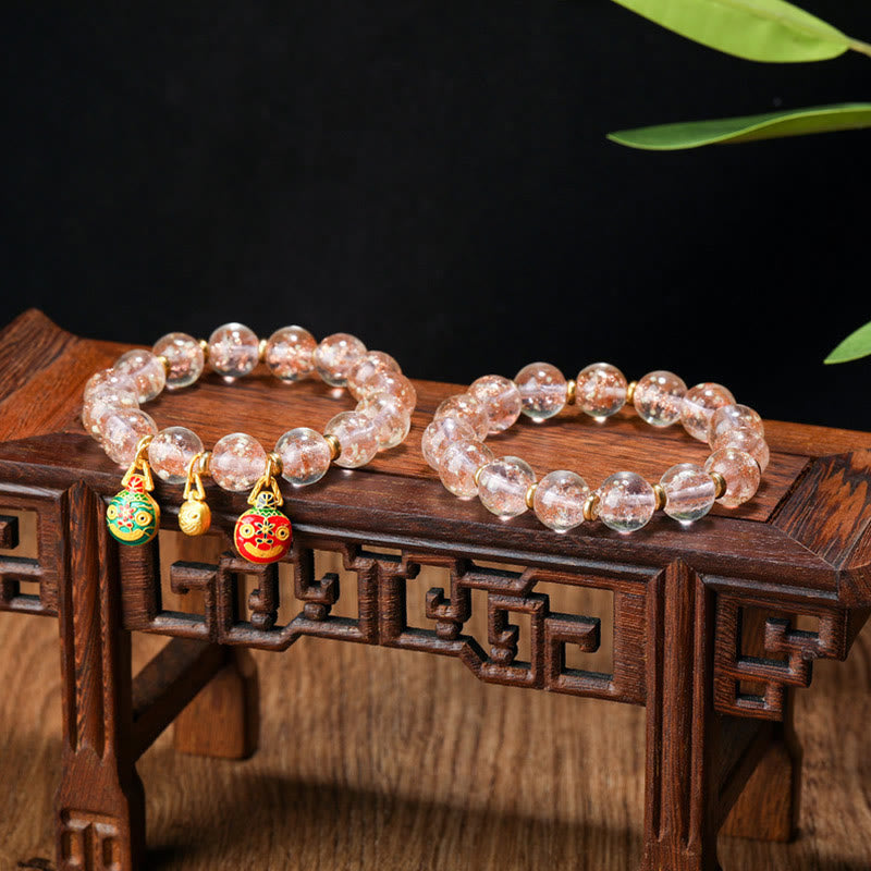 BWOOOH Gold Swallowing Beast Family Charm Luminous Fluorescent Liuli Glass Bead Success Bracelet