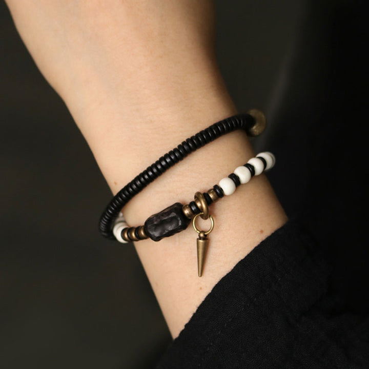 BWOOOH Bone Beads Ebony Wood Copper Strength Couple Bracelet