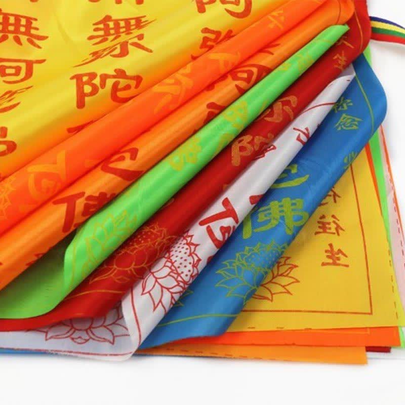 Buddha Stones Tibetan 7 Colors Windhorse Letter Auspicious Lotus Outdoor 21 Pcs Prayer Flag