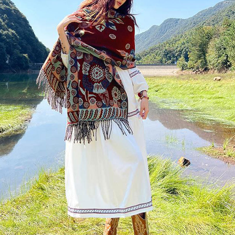 BWOOOH Tibetan Flower Floral Leaves Pattern Design Shawl 