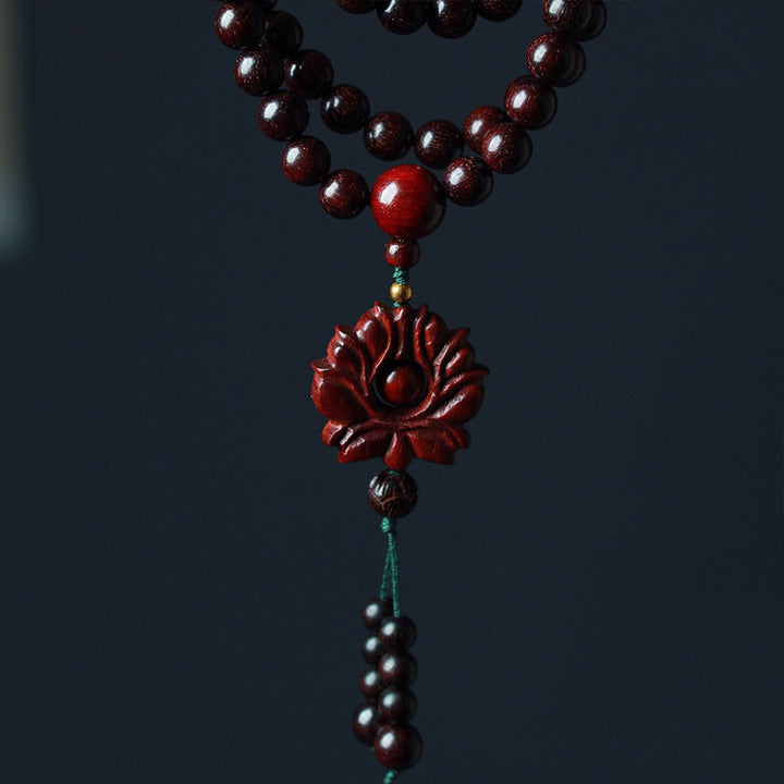 BWOOOH Tibetan Small Leaf Red Sandalwood Lotus Mala Balance Bracelet
