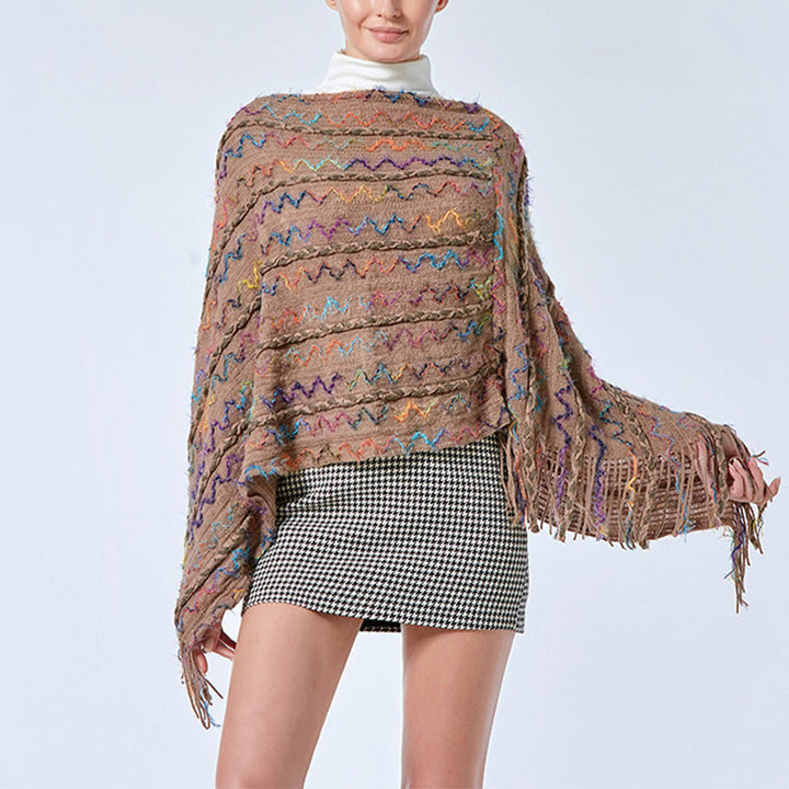 BWOOOH Tibetan Colorful Striped Shawl Tassels Pullover Wi