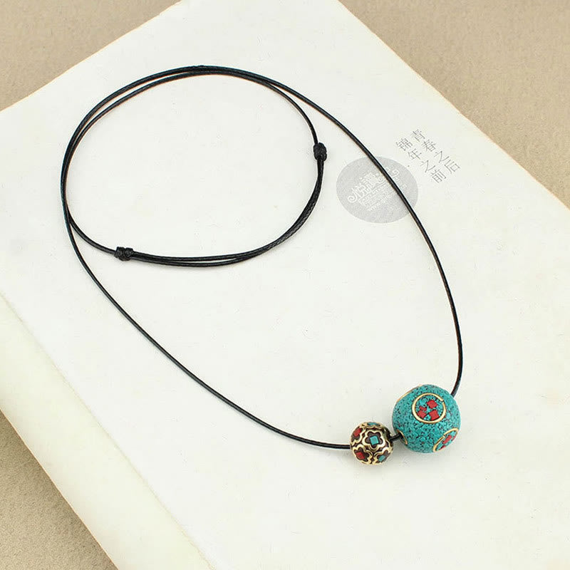 BWOOOH Tibetan Turquoise Double Bead Protection Strength Necklace Pendant