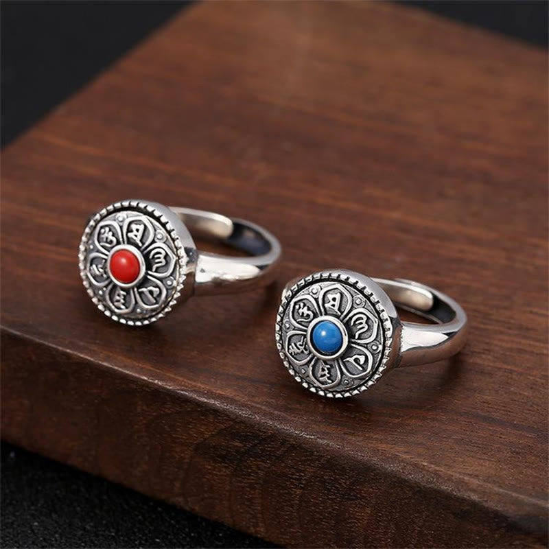 BWOOOH Tibetan Om Mani Padme Hum Peace Rotatable Ring — natural stone Tibetan bracelet for spiritual healing and mindful l...