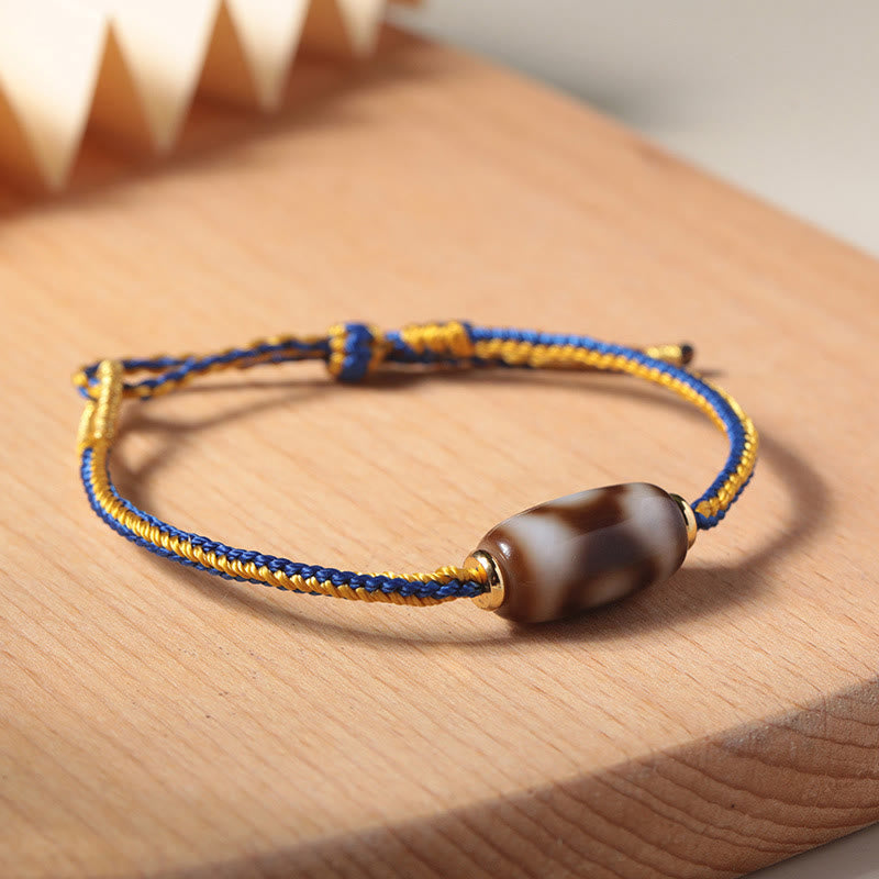 BWOOOH Tibetan Three-eyed Dzi Bead Luck Happiness Bracelet