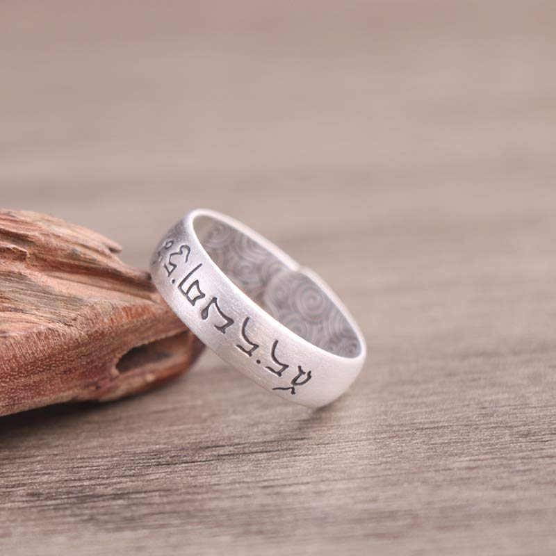 BWOOOH 999 Sterling Silver Lotus Elephant Six True Words Blessing Ring