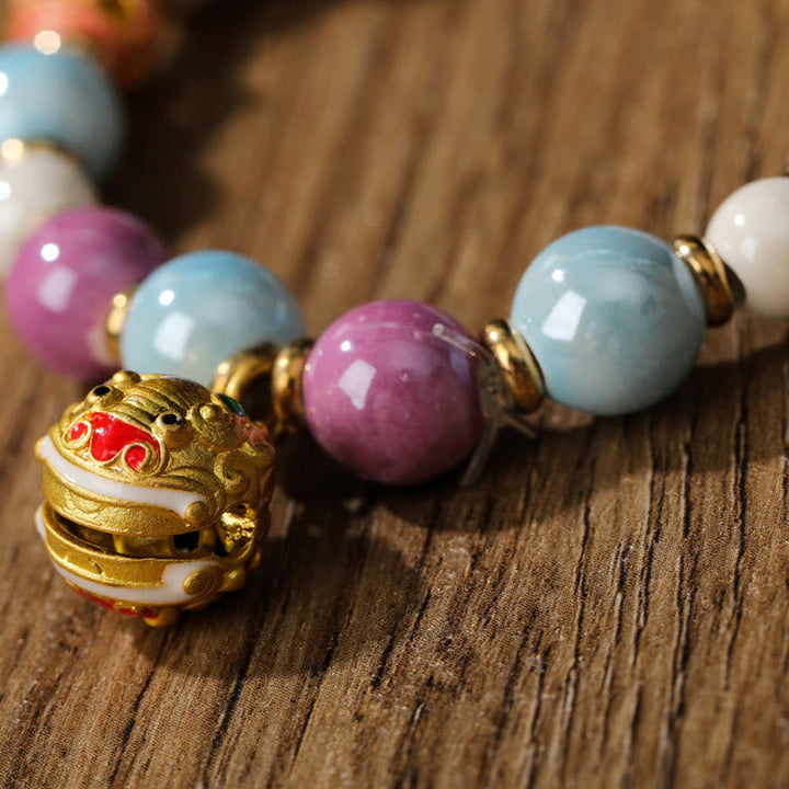 BWOOOH Tibetan Zakiram Goddess of Wealth Rabbit Lion Head Charm Liuli Glass Incense Ash Porcelain Bead Protection Bracelet