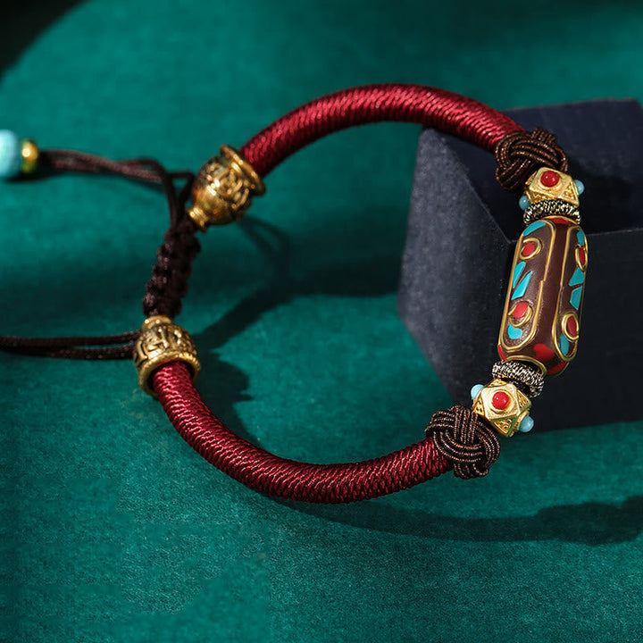 BWOOOH Handmade Tibetan Turquoise Om Mani Padme Hum Strength Braided Bracelet  -  Turquoise Tibetan bracelet for spiritual h...