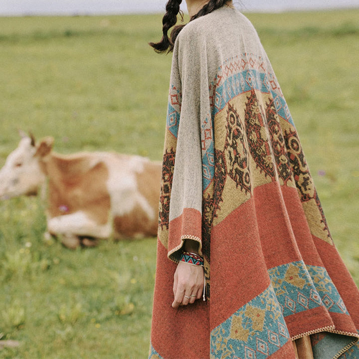 BWOOOH Tibetan Shawl Diamond Pattern Winter Warm Cloak Sc