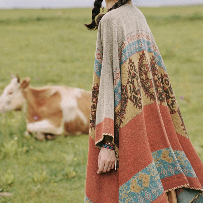 BWOOOH Tibetan Shawl Diamond Pattern Winter Warm Cloak Sc