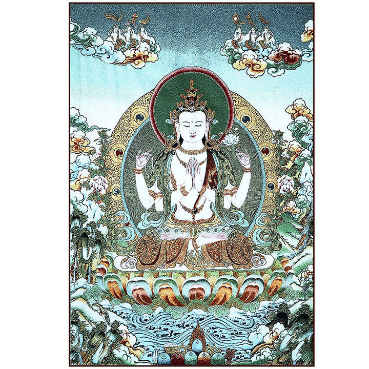 BWOOOH Tibetan Embroidery White Tara Thangka Tapestry Wall Hanging Wall Art Meditation  | spiritual healing bracelet