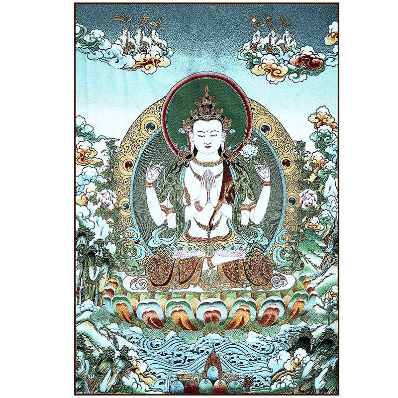 BWOOOH Tibetan Embroidery White Tara Thangka Tapestry Wall Hanging Wall Art Meditation  | spiritual healing bracelet