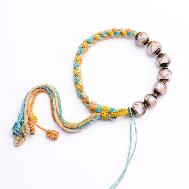 BWOOOH Handmade Multicolored Rope Liuli Glass Bead Fortune Braided Bracelet