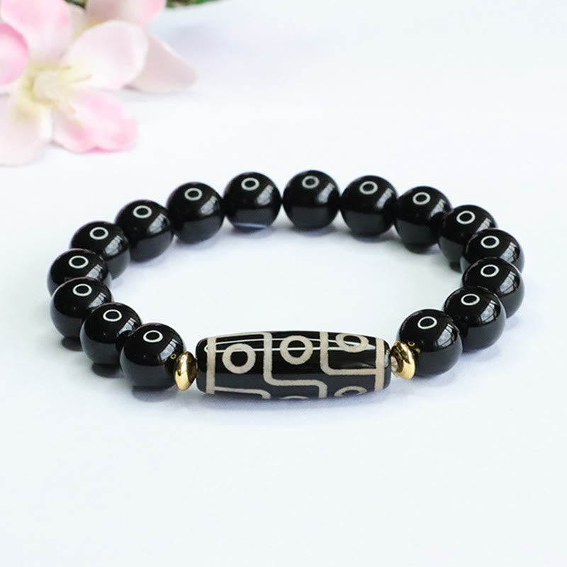 BWOOOH Tibetan Nine-Eye Dzi Bead Black Onyx Power Bracelet | natural stone spiritual bracelet for healing and mindful living
