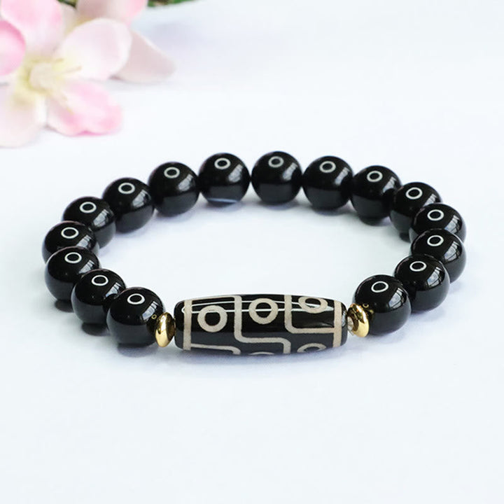 BWOOOH Tibetan Nine-Eye Dzi Bead Black Onyx Power Bracelet | natural stone spiritual bracelet for healing and mindful living