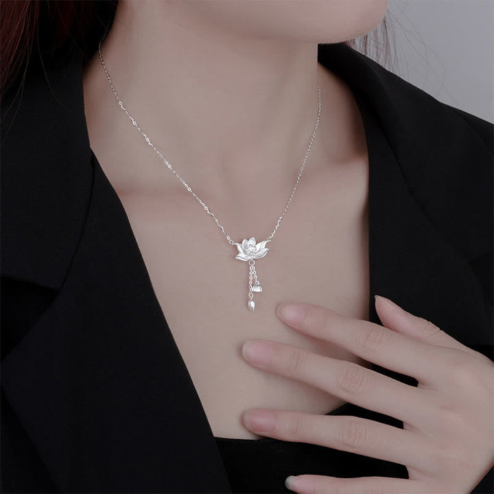 BWOOOH 999 Sterling Silver Lotus Flower Pod Carved Enlightenment Necklace Pendant