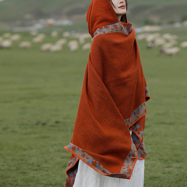 BWOOOH Tibetan Shawl Border Small Floral Flower Hooded Cl