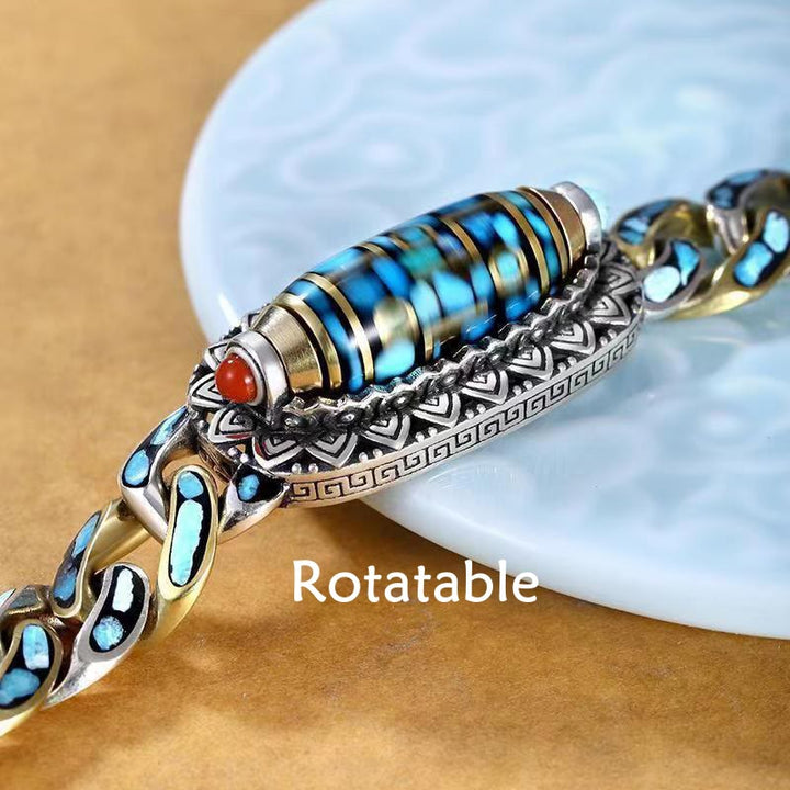 BWOOOH Tibetan Nine-Eye Dzi Bead Om Mani Padme Hum Turquoise Protection Rotatable Bracelet