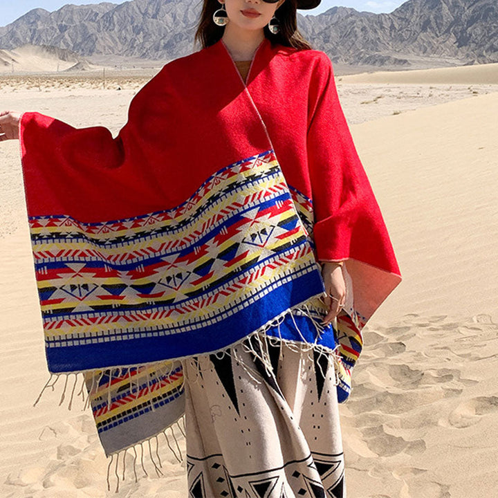 BWOOOH Tibetan Shawl Colorful Geometry Winter Cozy Travel