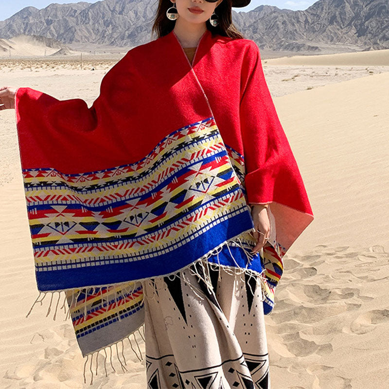 BWOOOH Tibetan Shawl Colorful Geometry Winter Cozy Travel
