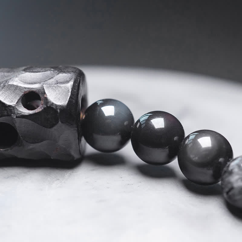 BWOOOH Black Rutilated Quartz Ebony Wood White Crystal Success Couple Bracelet