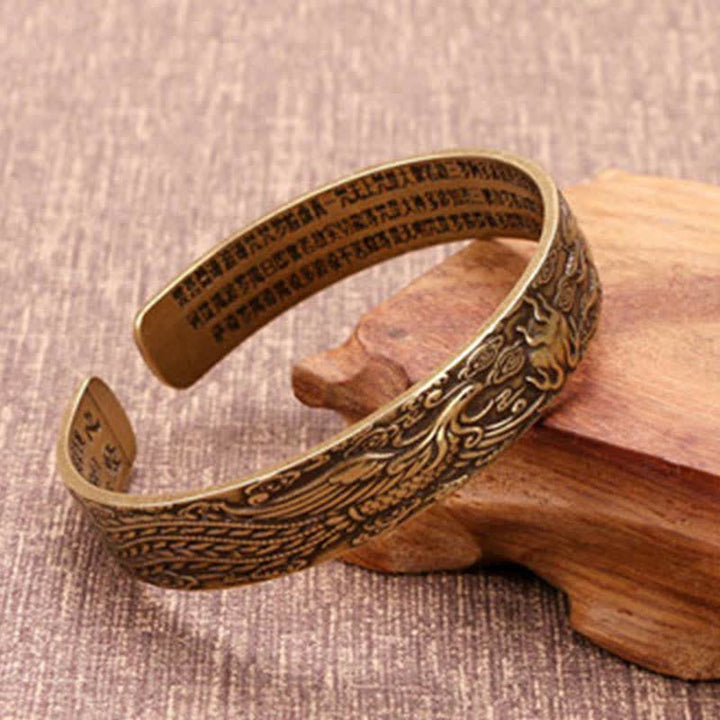 BWOOOH 2Pcs Om Mani Padme Hum Dragon Phoenix Copper Leather Peace Cuff Bracelet Bangle