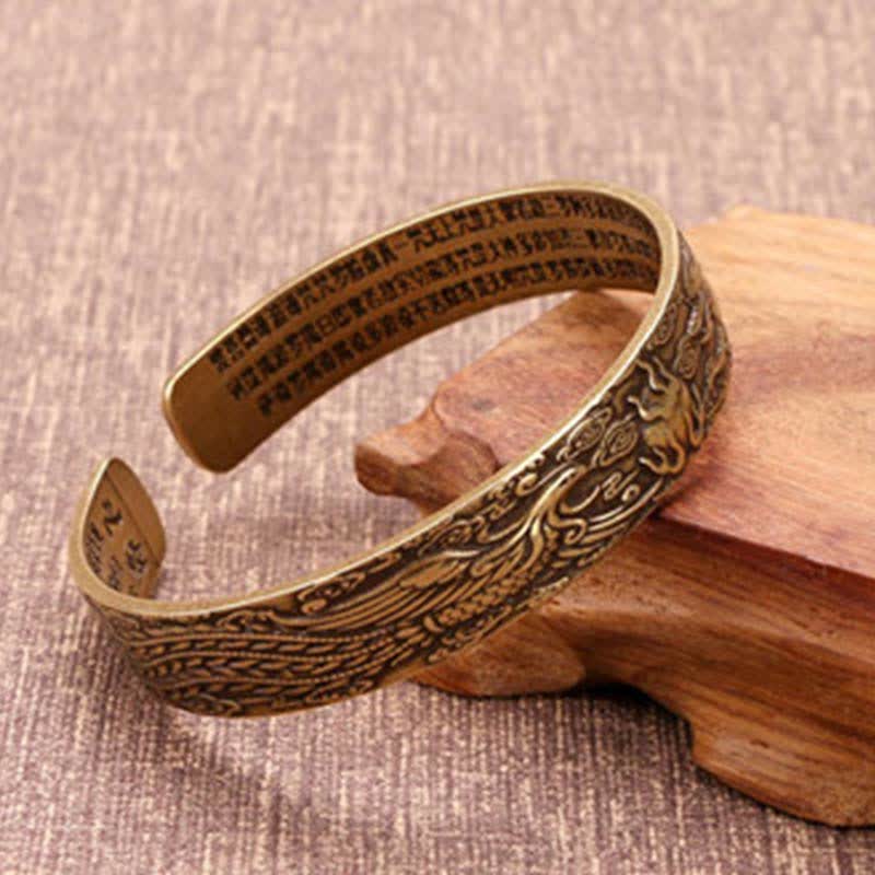 BWOOOH 2Pcs Om Mani Padme Hum Dragon Phoenix Copper Leather Peace Cuff Bracelet Bangle
