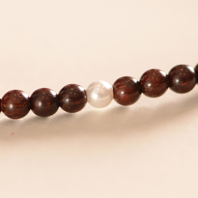 BWOOOH 925 Sterling Silver Indian Small Leaf Red Sandalwood Fu Character Protection Triple Wrap Bracelet
