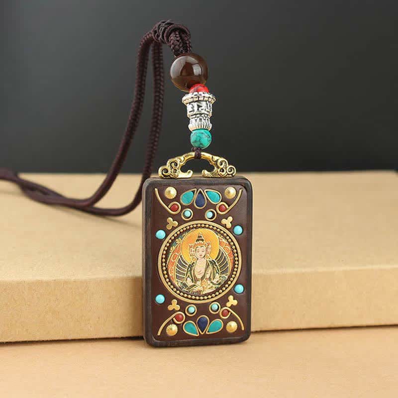 BWOOOH Tibet God of Wealth Thangka Ebony Peace Necklace Pendant