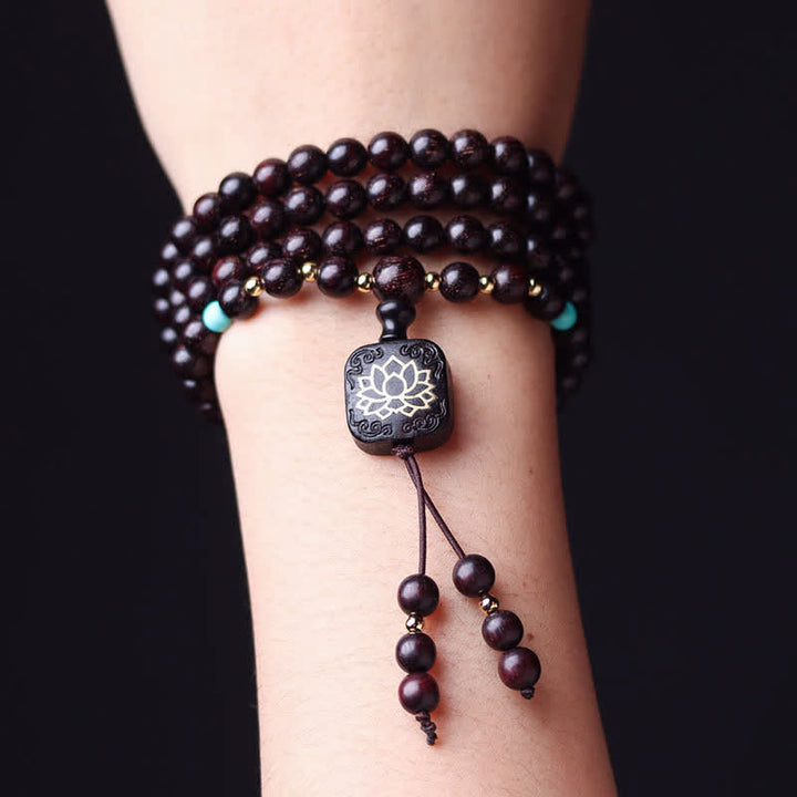 BWOOOH 108 Mala Beads Tibetan Small Leaf Red Sandalwood Lotus Balance Bracelet