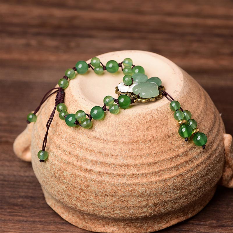 BWOOOH Natural Green Jade Luck Dangling Flower Bracelet