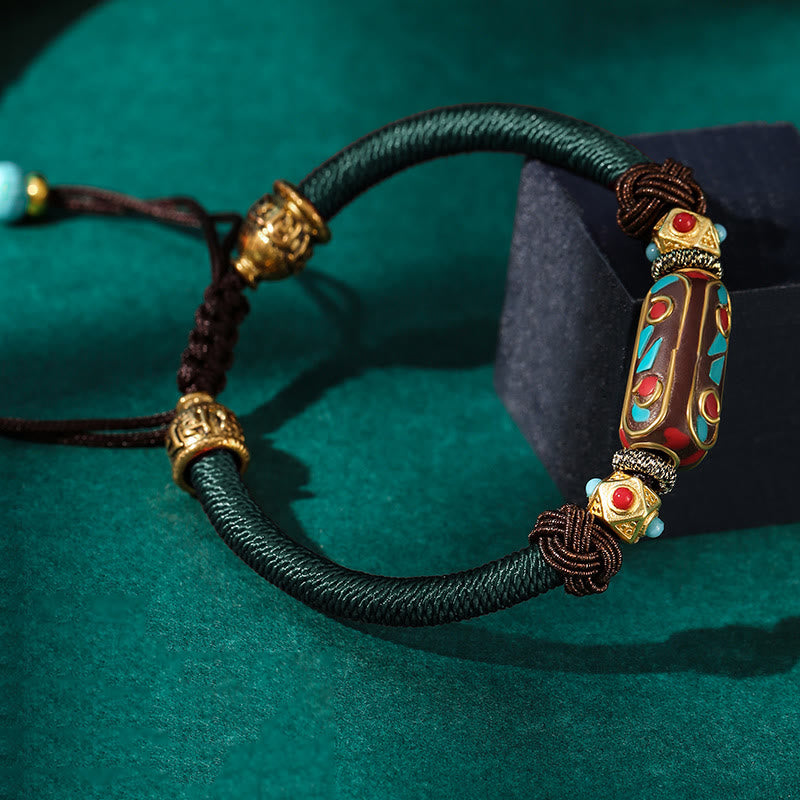 BWOOOH Handmade Tibetan Turquoise Om Mani Padme Hum Strength Braided Bracelet  -  Turquoise Tibetan bracelet for spiritual h...