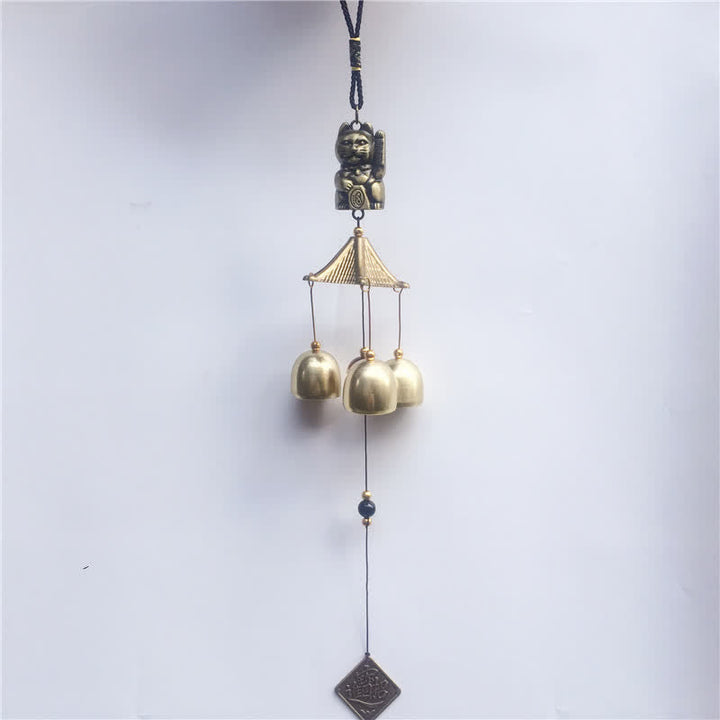 Buddha Stones Auspicious Wealth Cat Wall Hanging Chime Bell Copper Luck Handmade Home Decoration