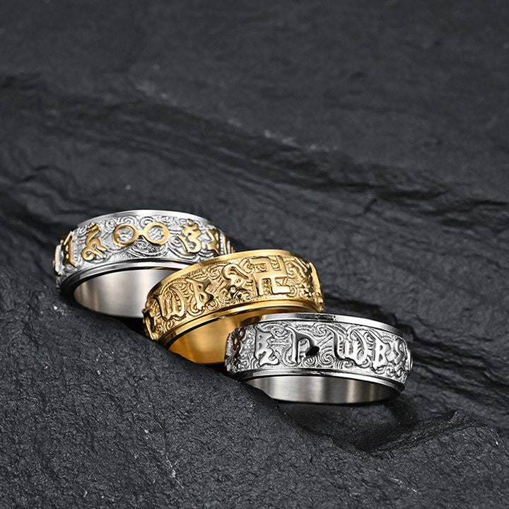 BWOOOH Om Mani Padme Hum Balance Calm Titanium Steel Ring
