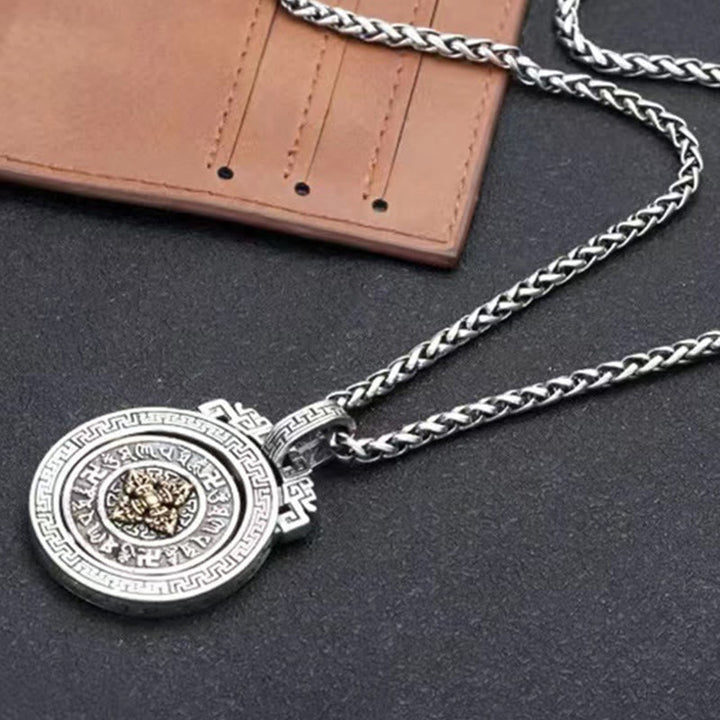 BWOOOH Tibetan Om Mani Padme Hum Double Dorje Vajra Rotatable Purity Peace Necklace Pendant
